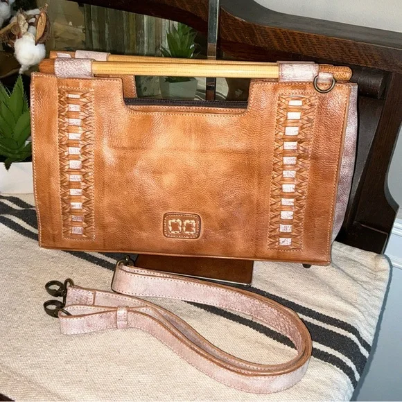 NWOT Bed Stu Leather Nataly Tan Rustic Nectar Lux Crossbody Handbag Retail $285 - Picture 1 of 14